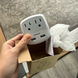 Tessan Germany France Power Adapter Type E F Plug Adapter W/2 USB Ports 2 AC Out